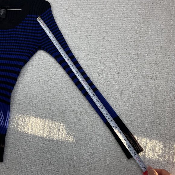 Vintage Y2K Its Our Time Ribbed Sweater a Dark BLue Striped Xtra Long Sleeve - Picture 8 of 13